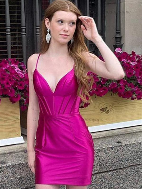 A Line V Neck Satin Short Homecoming Dress