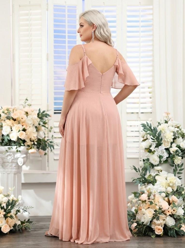 A-Line V-Neck Spaghetti Straps Short Sleeves Asymmetrical Chiffon Plus Size Bridesmaid Dresses
