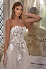 A Line Wedding Dress Sweetheart Floor Length Bridal Gown with Lace Appliques