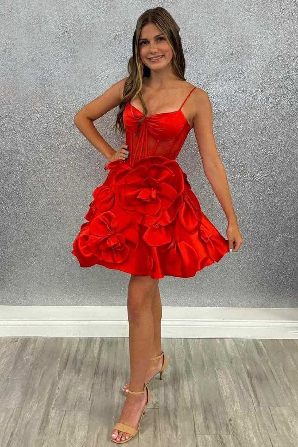 A Line Yellow Homecoming Dress Corset Short Prom Dress With 3D Flowers