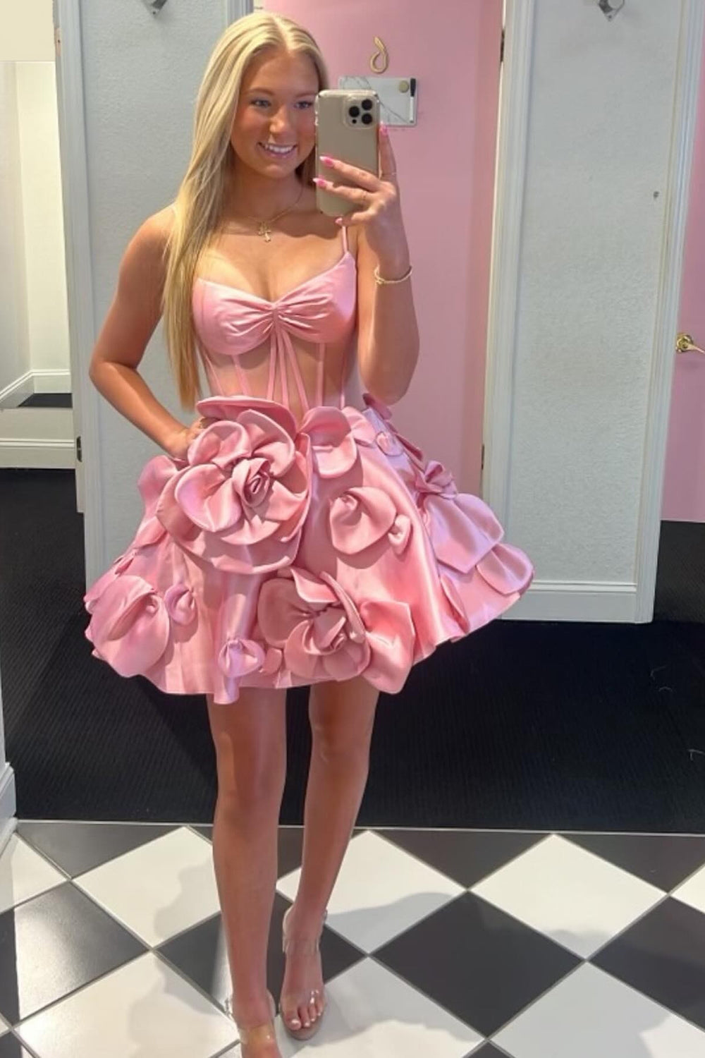 A Line Yellow Homecoming Dress Corset Short Prom Dress With 3D Flowers