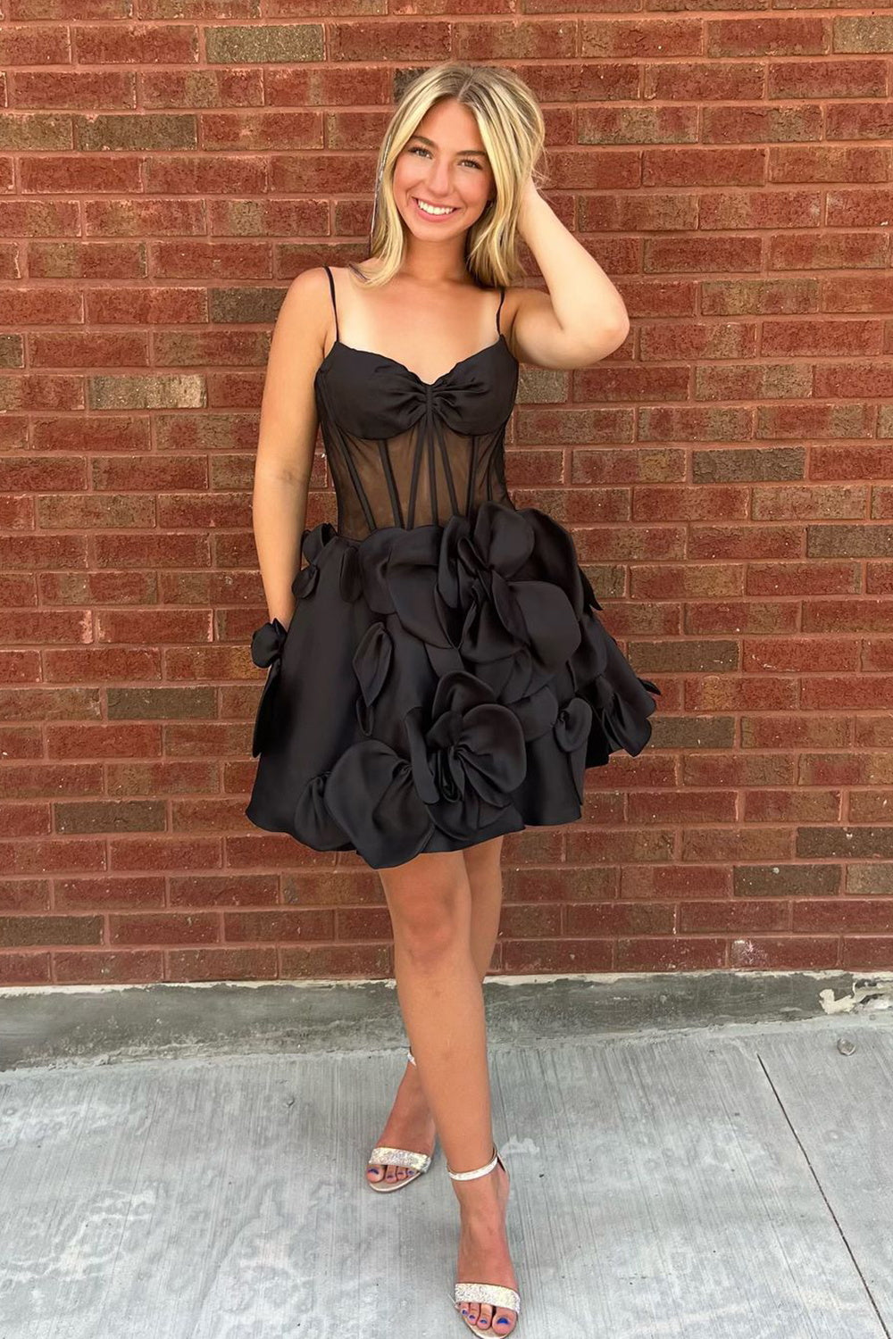 A Line Yellow Homecoming Dress Corset Short Prom Dress With 3D Flowers