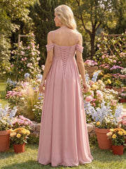 A-Line/Princess Cold Shoulder Sleeveless Floor-Length Maternity Bridesmaid Dresses With Pleats
