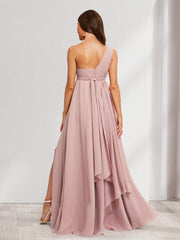 A-Line/Princess One-Shoulder Ruched Chiffon Maternity Bridesmaid Dresses with Split Side & Ruffles