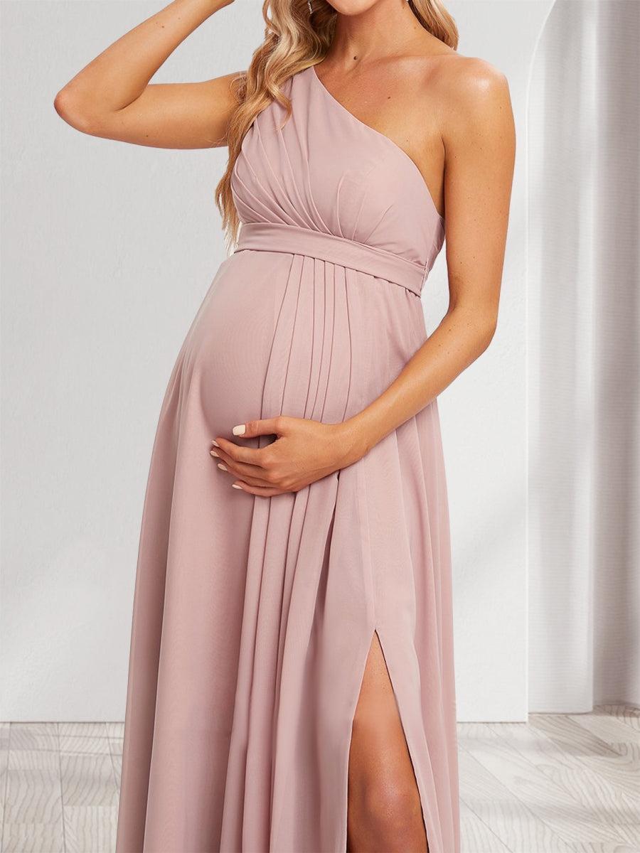 A-Line/Princess One-Shoulder Ruched Chiffon Maternity Bridesmaid Dresses with Split Side & Ruffles