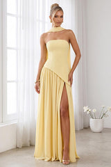 A-Line/Princess Strapless Sleeveless Floor-Length Bridesmaid Dresses with Scarf & Split Side