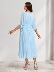 A-Line/Princess V-Neck Half Sleeves Ruched Elegant Maternity Bridesmaid Dresses with Pleats