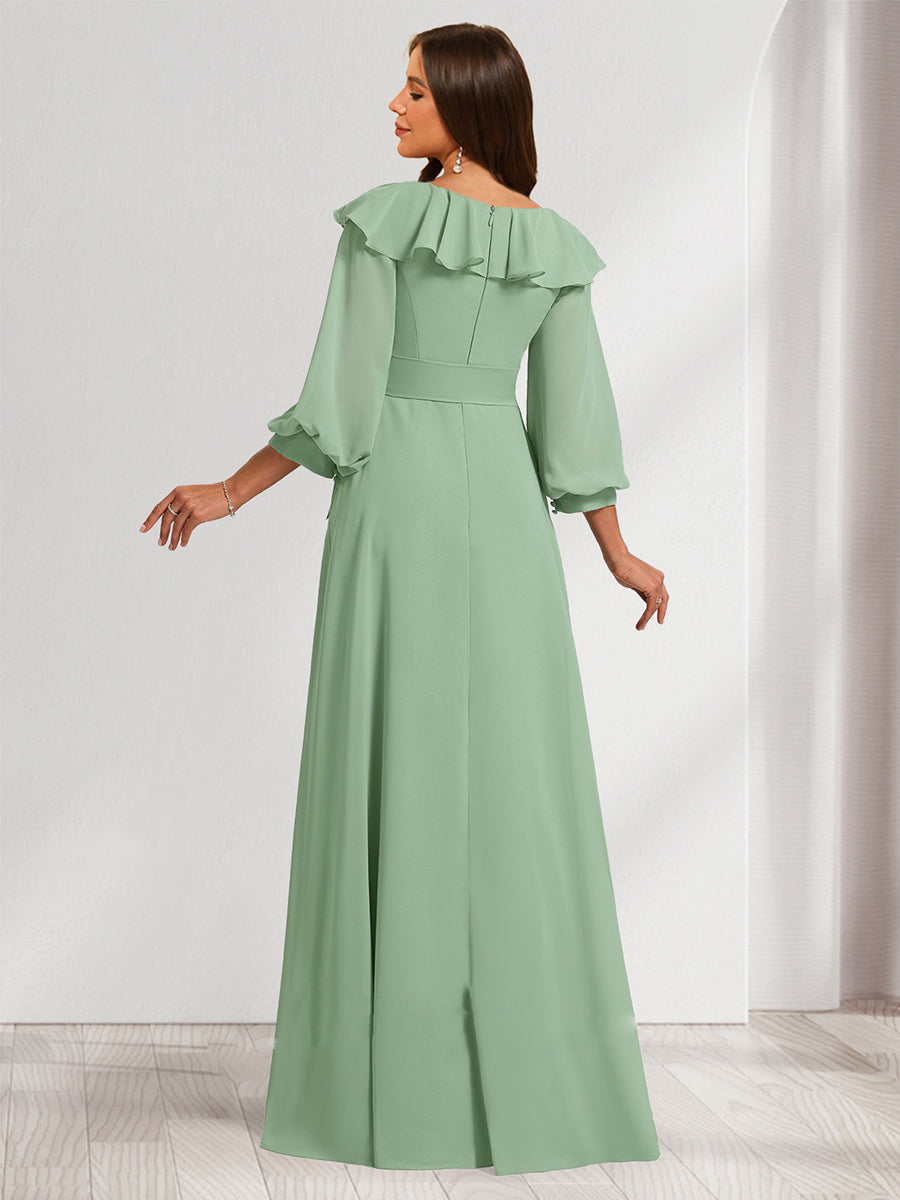 A-Line/Princess V-Neck Long Sleeves Maternity Bridesmaid Dresses with Ruffles & Bow