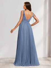 A-Line/Princess V-Neck Sleeveless Long Minimalist Maternity Bridesmaid Dresses with Pleats