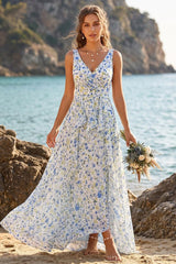 A-Line/Princess V-Neck Sleeveless Ruffles Floral Bridesmaid Dresses