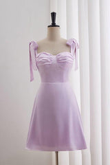 A-line Bow Tie Ruched Short Homecoming Dress