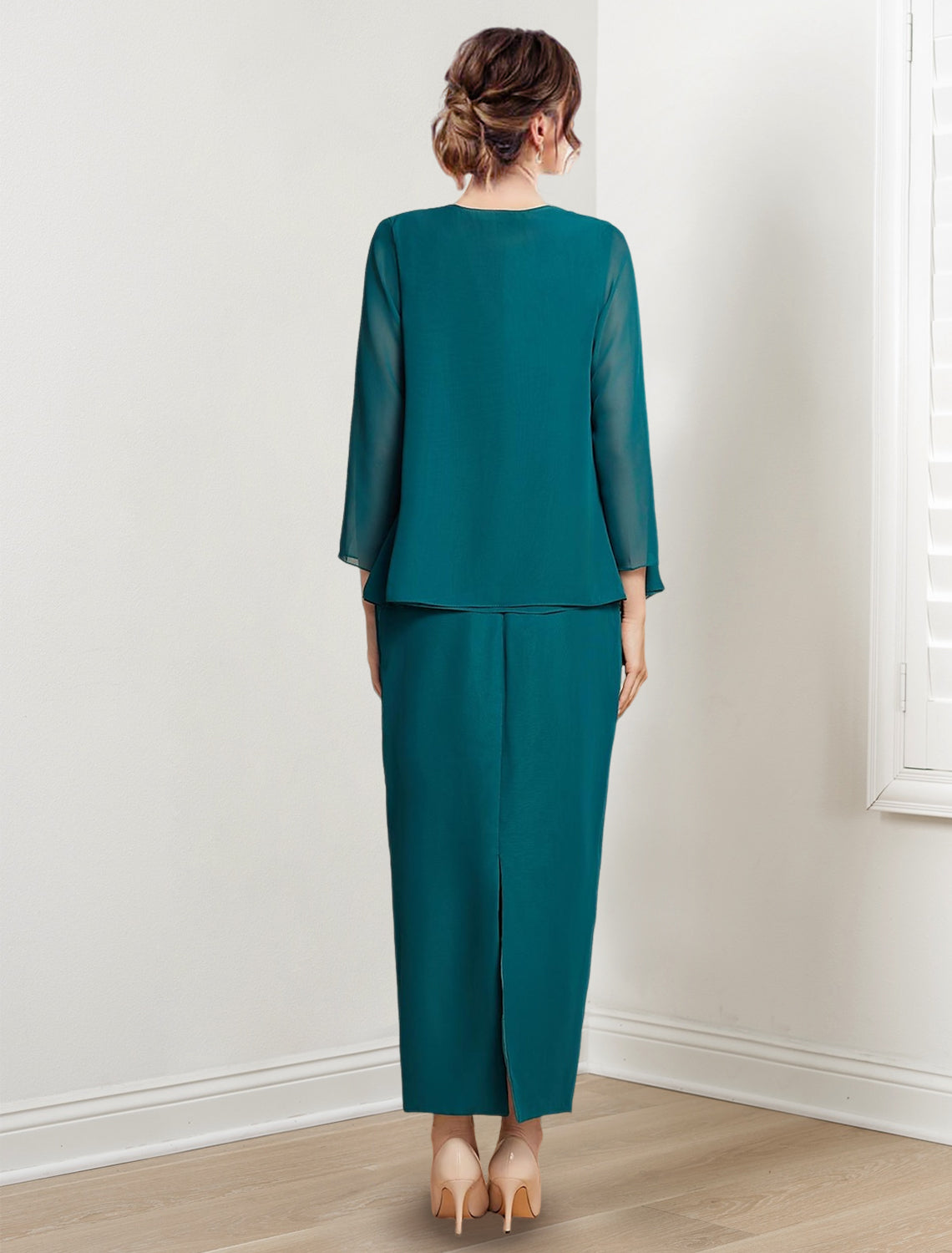 Ankle Length Mother of the Bride Sheath Column Dresses with Jewel Neck