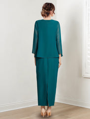Ankle Length Mother of the Bride Sheath Column Dresses with Jewel Neck