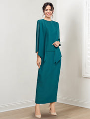Ankle Length Mother of the Bride Sheath Column Dresses with Jewel Neck