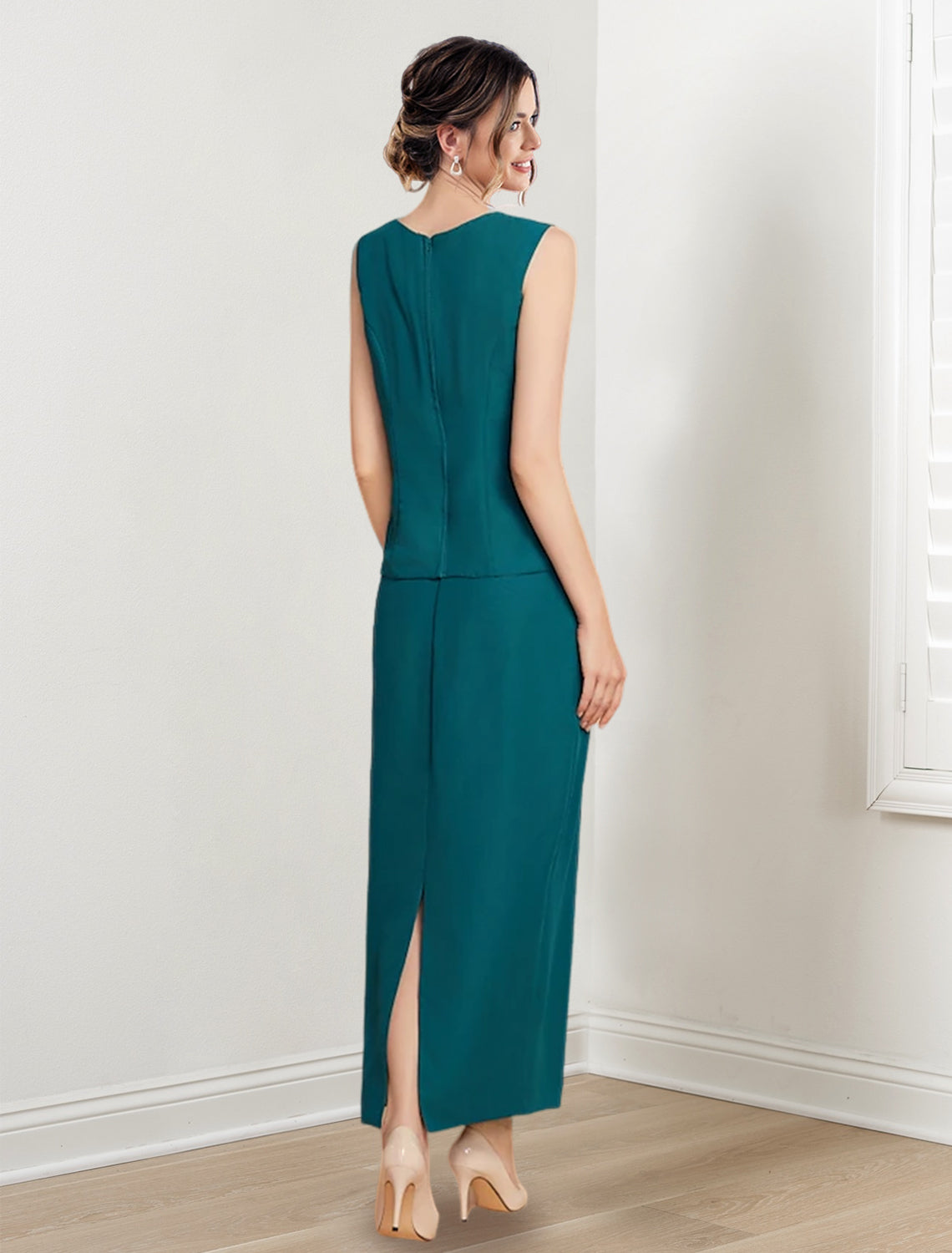 Ankle Length Mother of the Bride Sheath Column Dresses with Jewel Neck