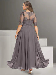 Ankle Length Plus Size Chiffon Mother of the Bride Pantsuit with Lace and Jewel Neck