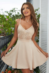 Apricot Spaghetti Straps Short Prom Dress with Sequin