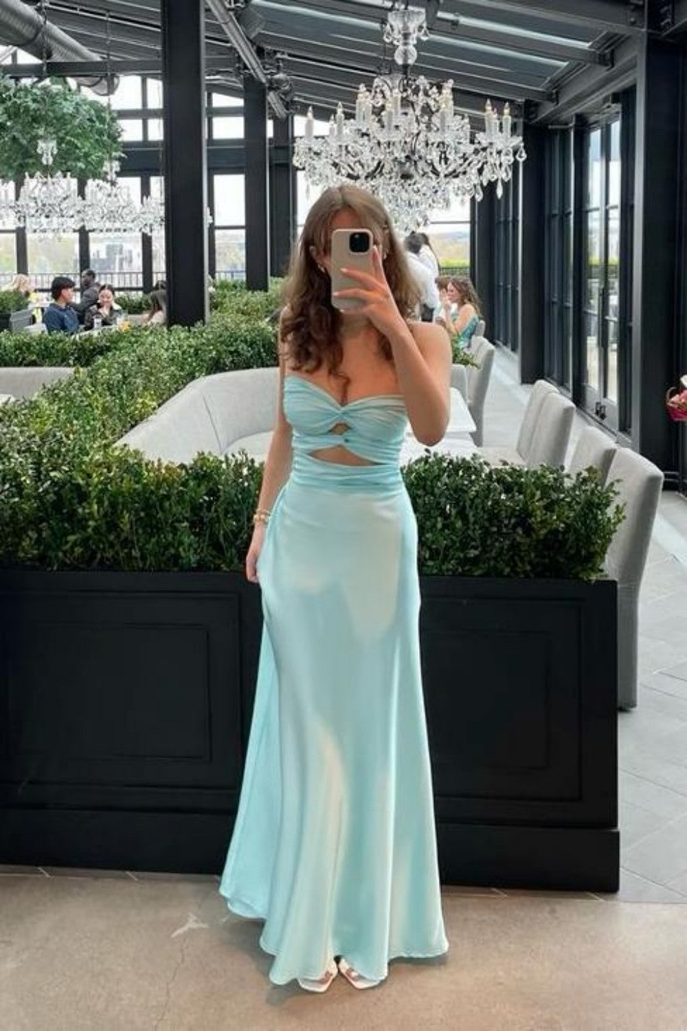 Stylish Sheath Sweetheart Blue Long Party Dress With Keyhole Formal Evening Gown