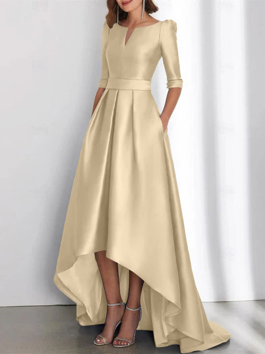 Asymmetrical A Line Mother of the Bride Dresses with Half Sleeves and Pockets