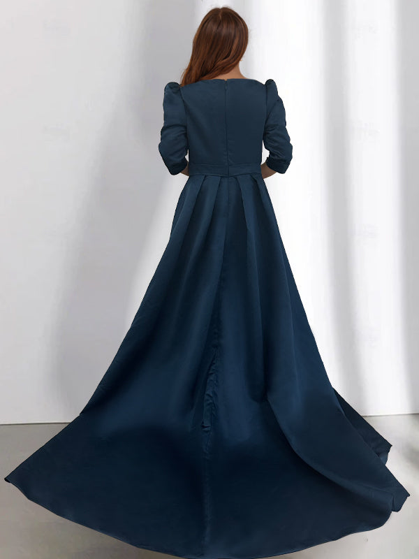 Asymmetrical A Line Mother of the Bride Dresses with Half Sleeves and Pockets