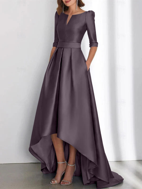 Asymmetrical A Line Mother of the Bride Dresses with Half Sleeves and Pockets