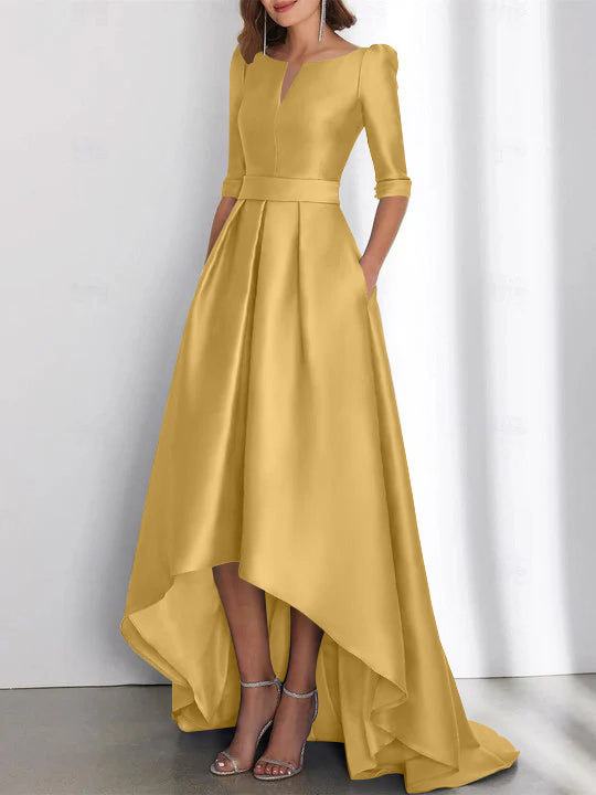 Asymmetrical A Line Mother of the Bride Dresses with Half Sleeves and Pockets