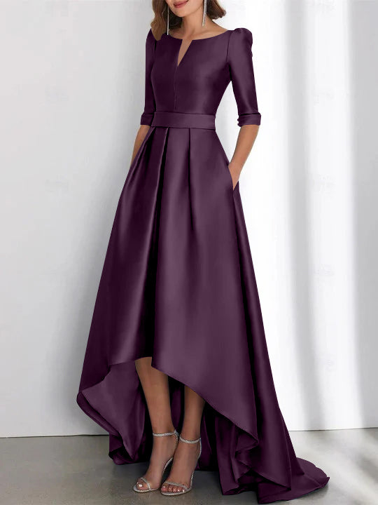 Asymmetrical A Line Mother of the Bride Dresses with Half Sleeves and Pockets