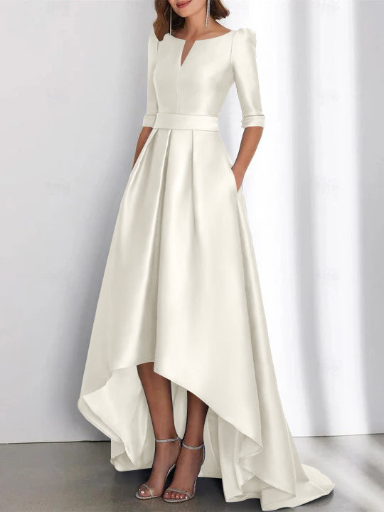 Asymmetrical A Line Mother of the Bride Dresses with Half Sleeves and Pockets