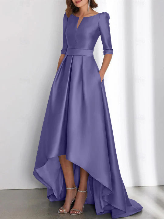 Asymmetrical A Line Mother of the Bride Dresses with Half Sleeves and Pockets