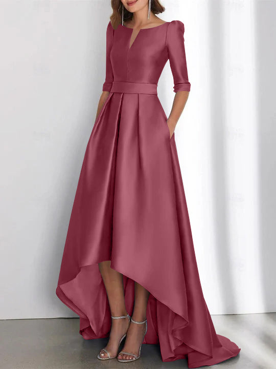 Asymmetrical A Line Mother of the Bride Dresses with Half Sleeves and Pockets
