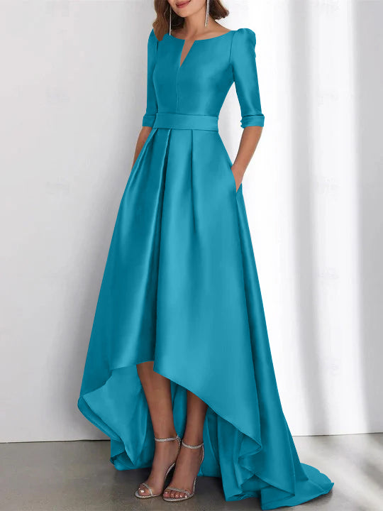 Asymmetrical A Line Mother of the Bride Dresses with Half Sleeves and Pockets