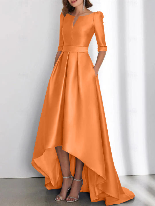 Asymmetrical A Line Mother of the Bride Dresses with Half Sleeves and Pockets