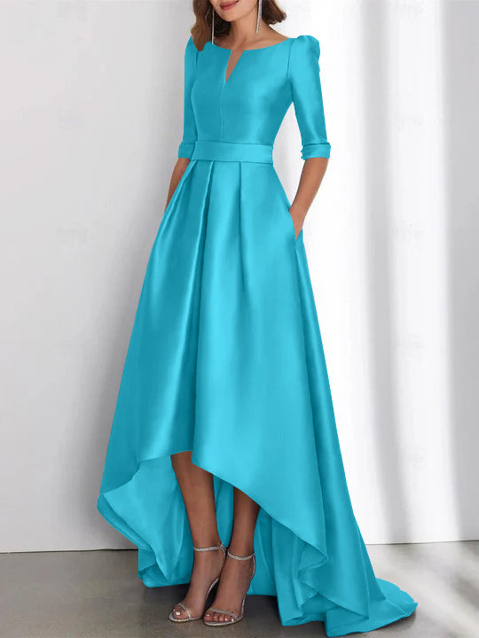 Asymmetrical A Line Mother of the Bride Dresses with Half Sleeves and Pockets