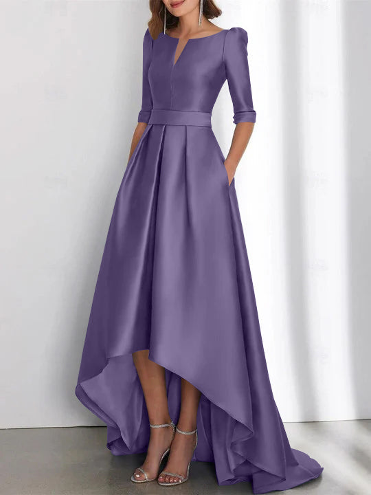 Asymmetrical A Line Mother of the Bride Dresses with Half Sleeves and Pockets