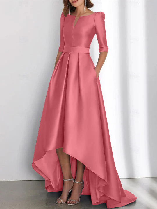 Asymmetrical A Line Mother of the Bride Dresses with Half Sleeves and Pockets