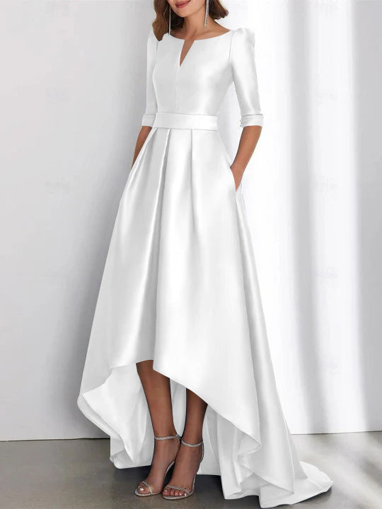 Asymmetrical A Line Mother of the Bride Dresses with Half Sleeves and Pockets