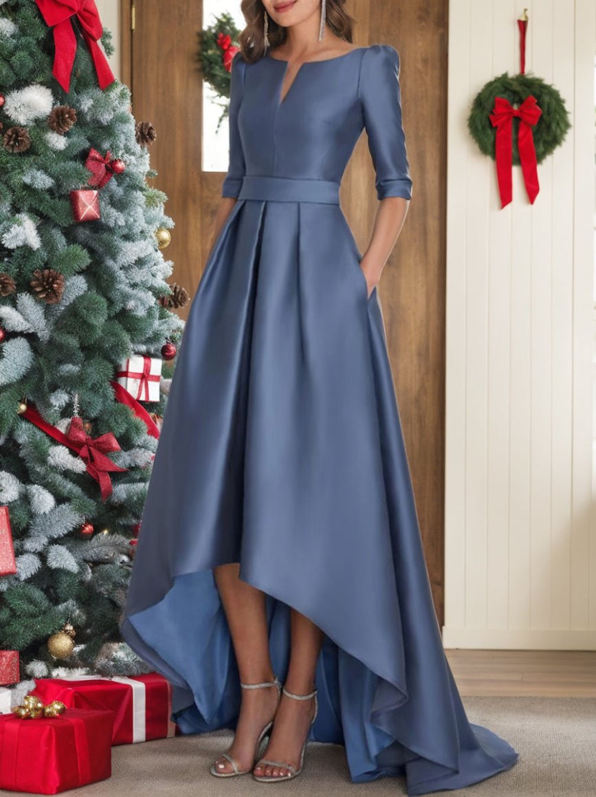 Asymmetrical A Line Mother of the Bride Dresses with Half Sleeves and Pockets