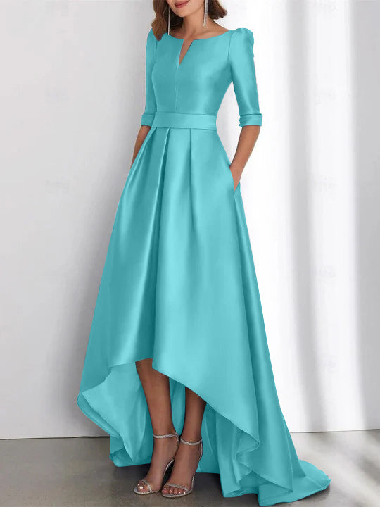 Asymmetrical A Line Mother of the Bride Dresses with Half Sleeves and Pockets