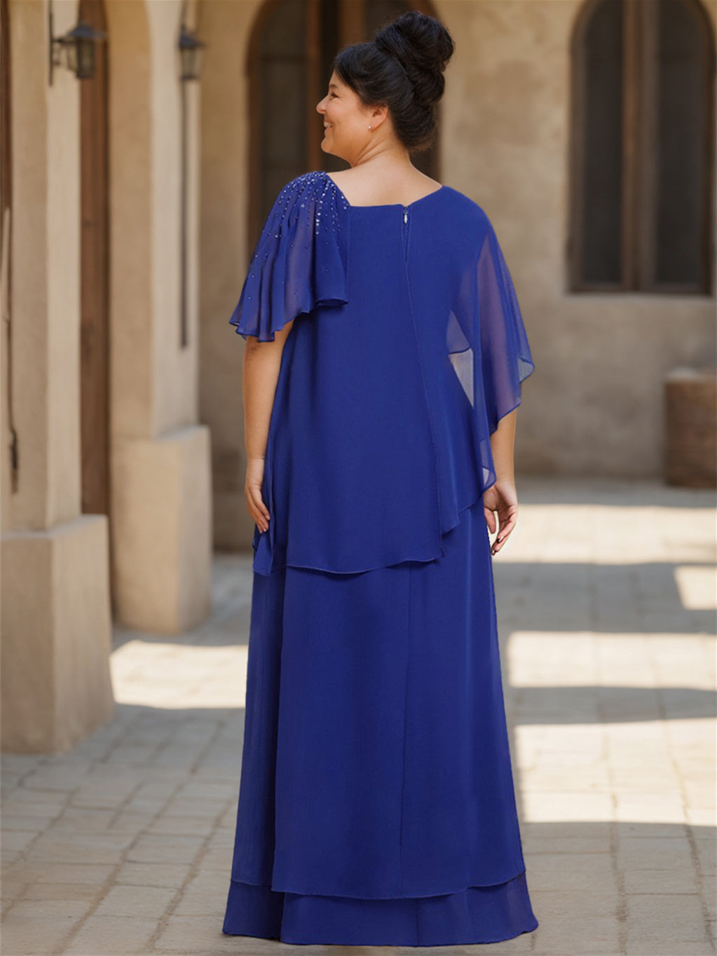 Long Asymmetrical Ruffles Asymmetrical Ruffle Chiffon Long Mother of the Bride Dress with Short ...