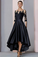 Asymmetrical Tea Length A Line Mother of the Bride Dresses with Illusion Neck