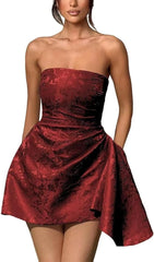 Ivory Jacquard Homecoming Dress Satin Strapless Short Party Dress