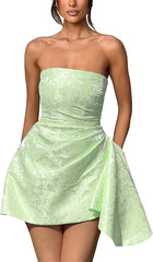 Ivory Jacquard Homecoming Dress Satin Strapless Short Party Dress