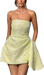 Ivory Jacquard Homecoming Dress Satin Strapless Short Party Dress