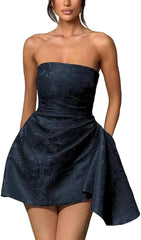 Ivory Jacquard Homecoming Dress Satin Strapless Short Party Dress