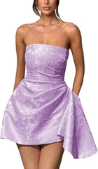 Ivory Jacquard Homecoming Dress Satin Strapless Short Party Dress