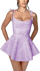 Pink Jacquard Homecoming Dress Satin Spaghetti Straps Short Party Dress