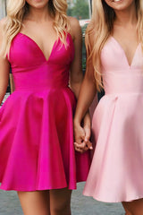 A-Line Spaghetti Straps Satin Short Homecoming Dress(Pink is the same as picture)