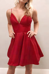 Fuchsia A-Line Spaghetti Straps Satin Short Homecoming Dress