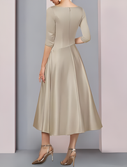 V Neck 3/4 Sleeves Wedding Guest Dress A Line Evening Dress