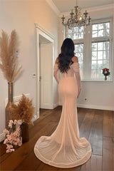 Pink Mermaid Prom Dress Long Sleeve Off the Shoulder Sequined Formal Dress